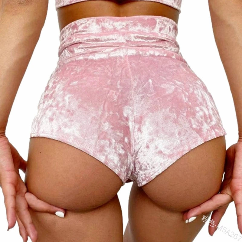 Women's New Shorts Women's Fashion High Waist Slim Sexy Velvet Stretch Shorts Yoga Sports Solid Color Shorts