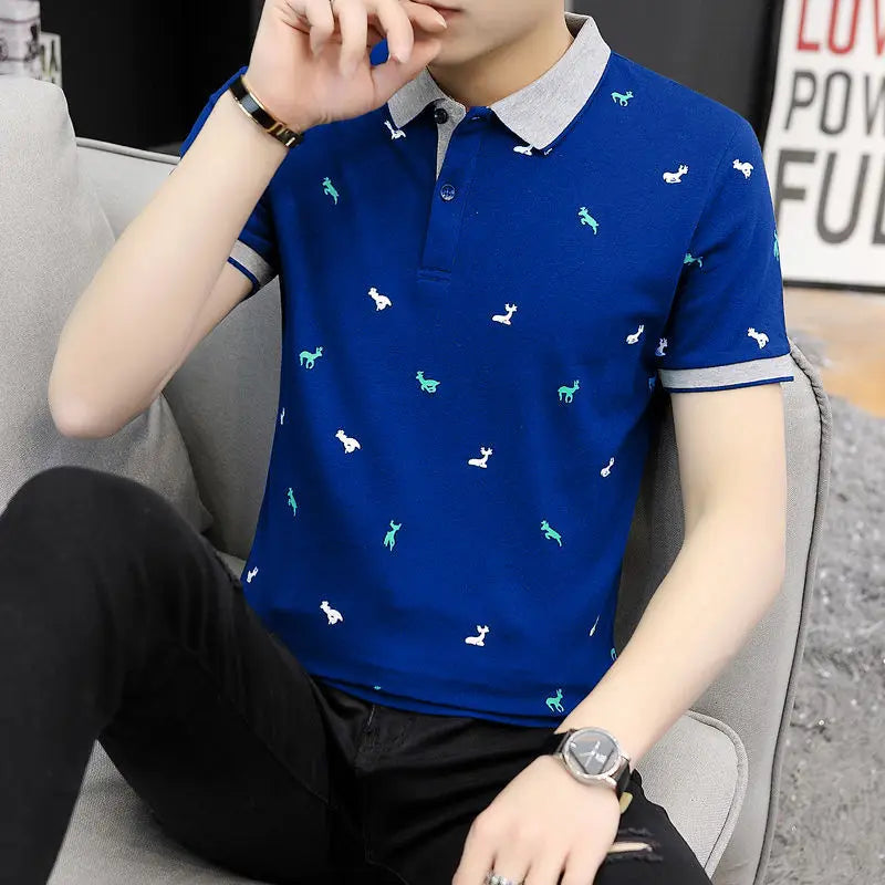 Fashion Lapel Button All-match Printed Polo Shirts Men Clothing Summer New Oversized Casual Pullovers Loose Korean T-Shirt