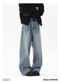 Loose Straight Jeans Men's Summer Casual Drooping Wide-leg Floor Trousers Chrome Darts Rhinestones Cooling Pants Man Jackets Top