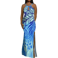 Halter Water Drop Floor-Length Dress For Polynesian Ladies Custom-Made Floral Pattern Evening Dress Stunning Summer Dress