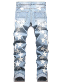 Men Straight Jean Denim Pants Jeans Loose Ankle Length Pant Pockets Casual Washed High Street Distressed Zipper Fly Spliced