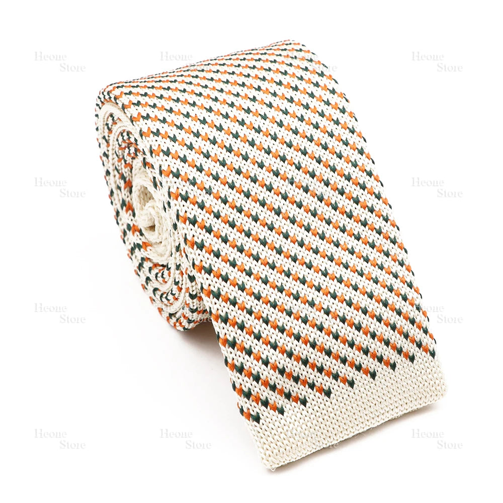 Novelty Chic Knitted Ties For Men Women Red Green Grey Woven Necktie Plaid Geometric Pattern Skinny Slim Narrow Winter Cravat