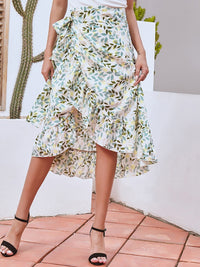 Woman Skirts High Waist Fashion Long Black Knotted Tied Wrap Floral Ruffle Chiffon A Line Split Skirt 2022 Spring Summer Clothes