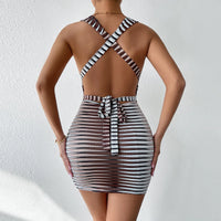 Summer 2023 Sexy Bodycon Dresses for Womens Elegant Miniskirt V Neck Sleeveless Shoulder Mini Dress Club Party Vestidos