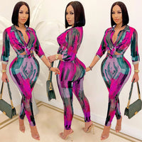 2023 Sexy Autumn Elegant African Women Long Sleeve V-neck Polyester Two Pieces Sets Top and Long Pant