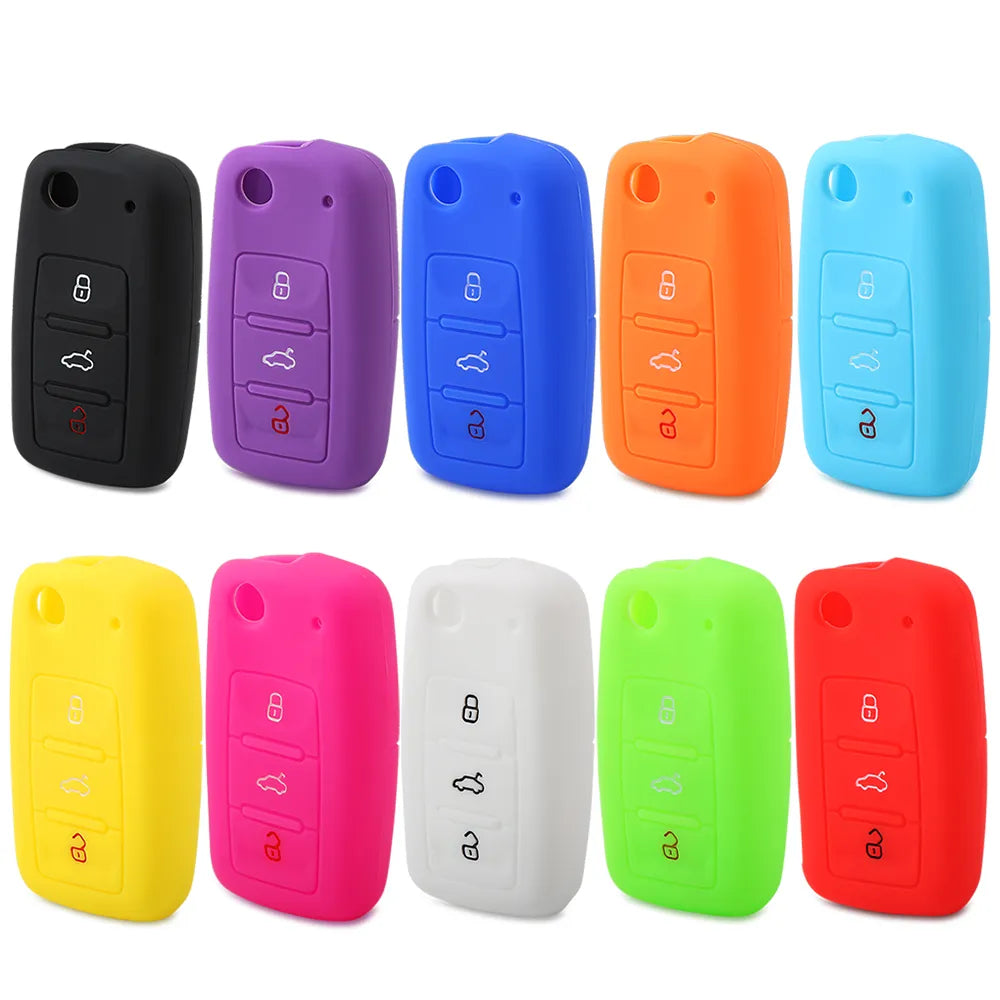 Car Key Case for VW Golf Jetta POLO for Skoda Yeti Superb Rapid Octavia for SEAT Leon Ibiza 3 Button Silicone Key Cover