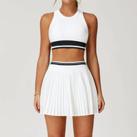 Summer Outdoor Leisure T-shirt Yoga Set 2PCS Women Gym Clothes Running Sports Fitness Set Breathable Yoga Nude Tennis Clothes