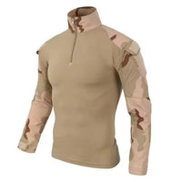 Men's Long Sleeve Combat Shirt Zipper Ripstop Cotton Tactical Shirts Navy Blue Camoufalge Airsoft T Shirts