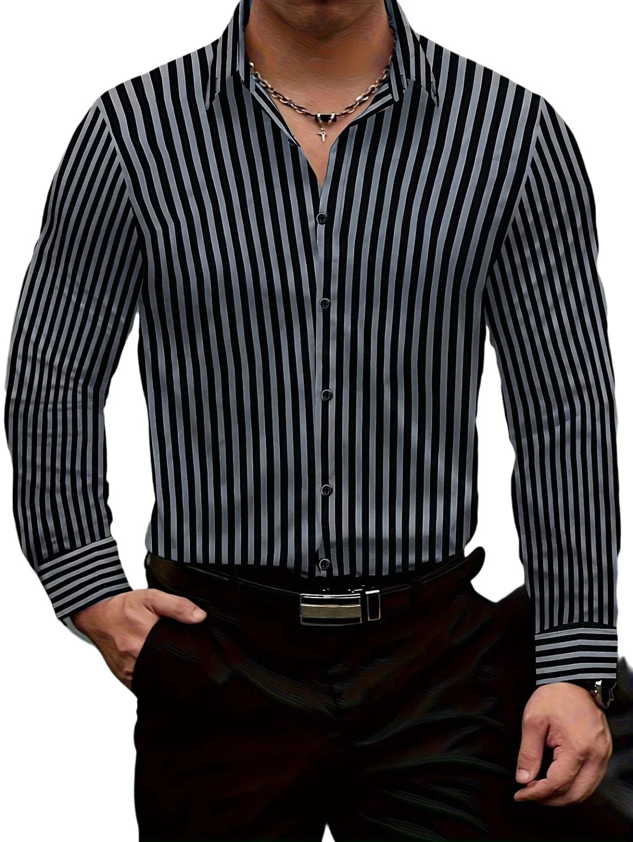 Men's Shirt Button Shirt Casual Shirt Black Red Blue Long Sleeve Striped Lapel Daily Vacation Wear Fashion Casual Tops Shirt