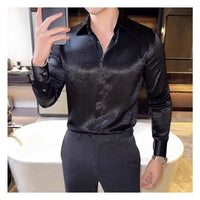Men's Shiny Long-Sleeve Button-Down Shirt with Slim Fit