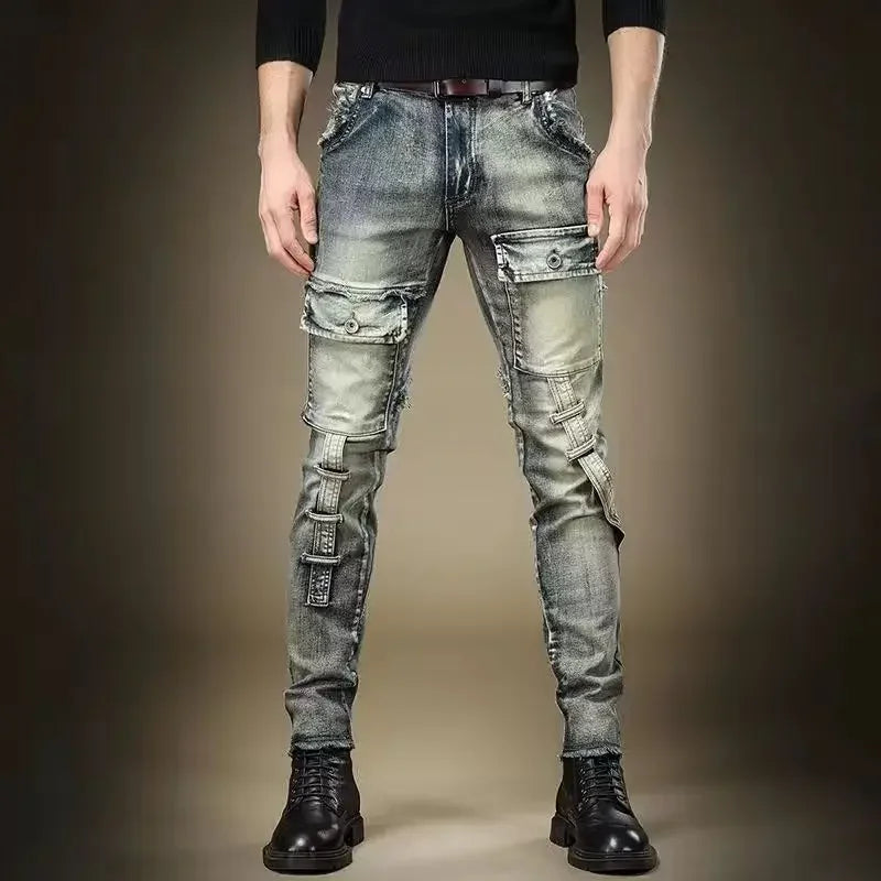 Broken Man Cowboy Pants with Holes Ripped Pockets Torn Tapered Jeans for Men Trousers Classic High Quality 2025 Trend Stacked Xs