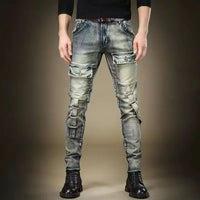 Broken Man Cowboy Pants with Holes Ripped Pockets Torn Tapered Jeans for Men Trousers Classic High Quality 2025 Trend Stacked Xs