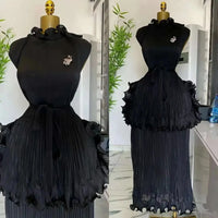 Miyake Pleated Dress Women Round Neck Sleeveless Solid Color Loos Style Patchwork New Tide 2025 Dresses