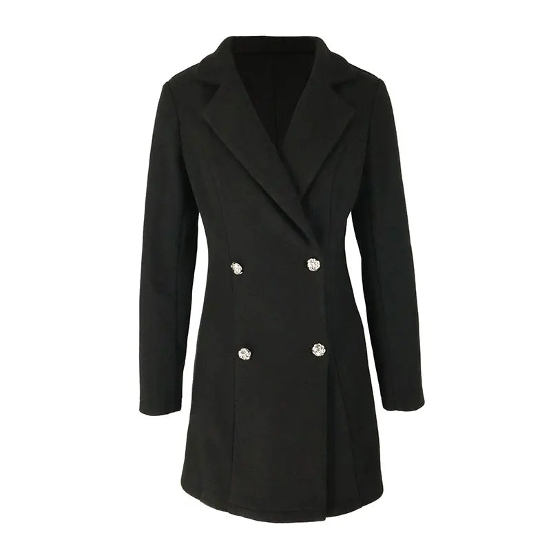 Fashion Autumn Women Coats Black New Winter Streetwear Solid Suit Collar Button Elegant Coat Trench Slim Versatile Clothing Lady