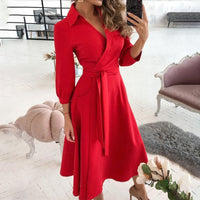 Sexy Women V-Neck Sexy Dresses Elegant Butterfly Print Long Sleeve Lace Up Wrap Midi Dress