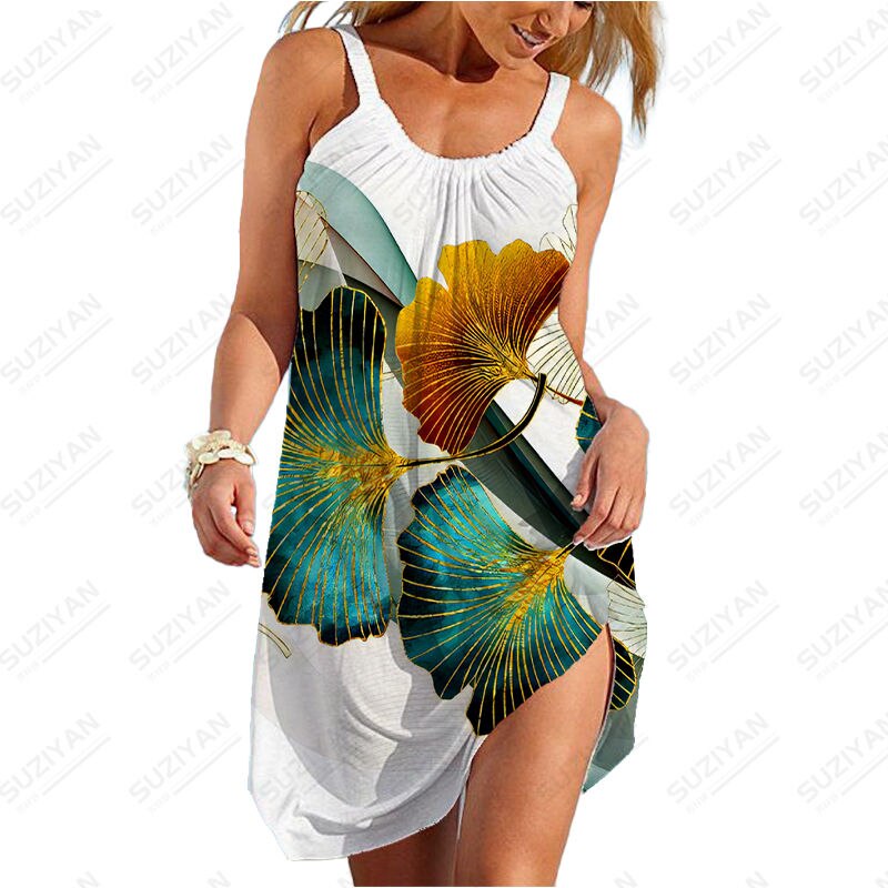 2023 Sexy New Hawaiian Fashion Short Skirt Women's Loose Round Neck Sexy Shirt