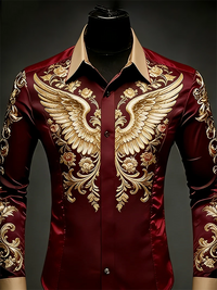 New 10 color men's long sleeved lapel shirt with fashionable 3D floral print and wing pattern long sleeved shirt