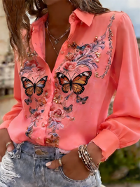 New 11 color men's long sleeved shirt with 3D flower print and tree branch pattern on the lapel, comfortable men's top