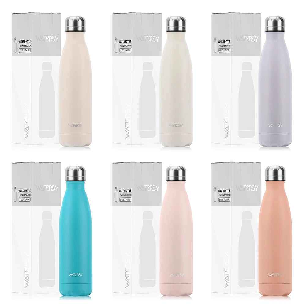 WATERSY 500ml Insulated Water Bottle, Stainless Steel Thermal Leakproof Flask, BPA-Free Double Walled Vacuum Bottle for Sports