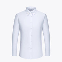 Embroidered French Cufflinks Men's Long-Sleeve Shirt with Collar Pins, Big Collar Dress Shirt for Business Formal Wear, Gentlema