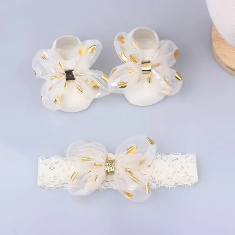 Baby Headband Sock Set, Soft and Comfortable Headband, Baby Crown Flower Headband, CHILDREN'S Boat Socks, Floor Socks