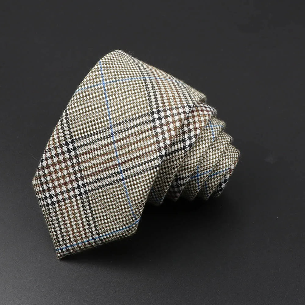 Classic Black Grey Plaid Cotton Necktie 6cm Slim Fashion Skinny Tie Men Tuxedo Suit Party Business Casual Accessory Cravat Gift