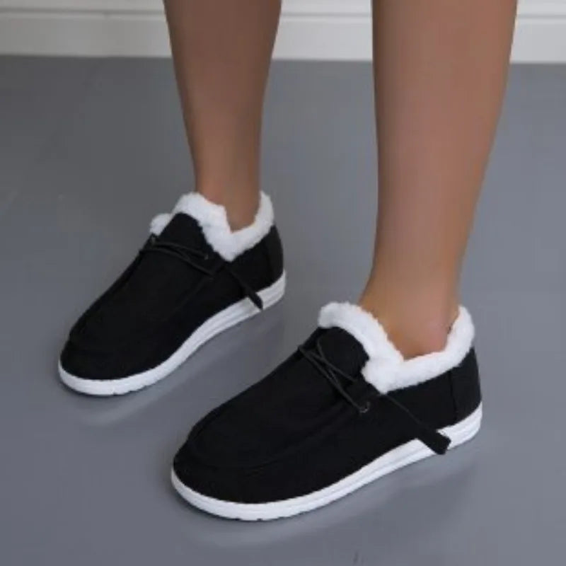 Women Winter Hot Warm Loafers Ladies Short Plush Flats Female Solid Round Toe Casual Shoes High Quality and Soft Cotton Shoes