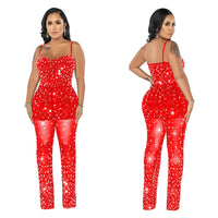 Sexy Rhinestone Mesh Jumpsuit Sleeveless See Through One Piece Outfits For Women Night Club Wear Rompers Party Bodycon Jumpsuits