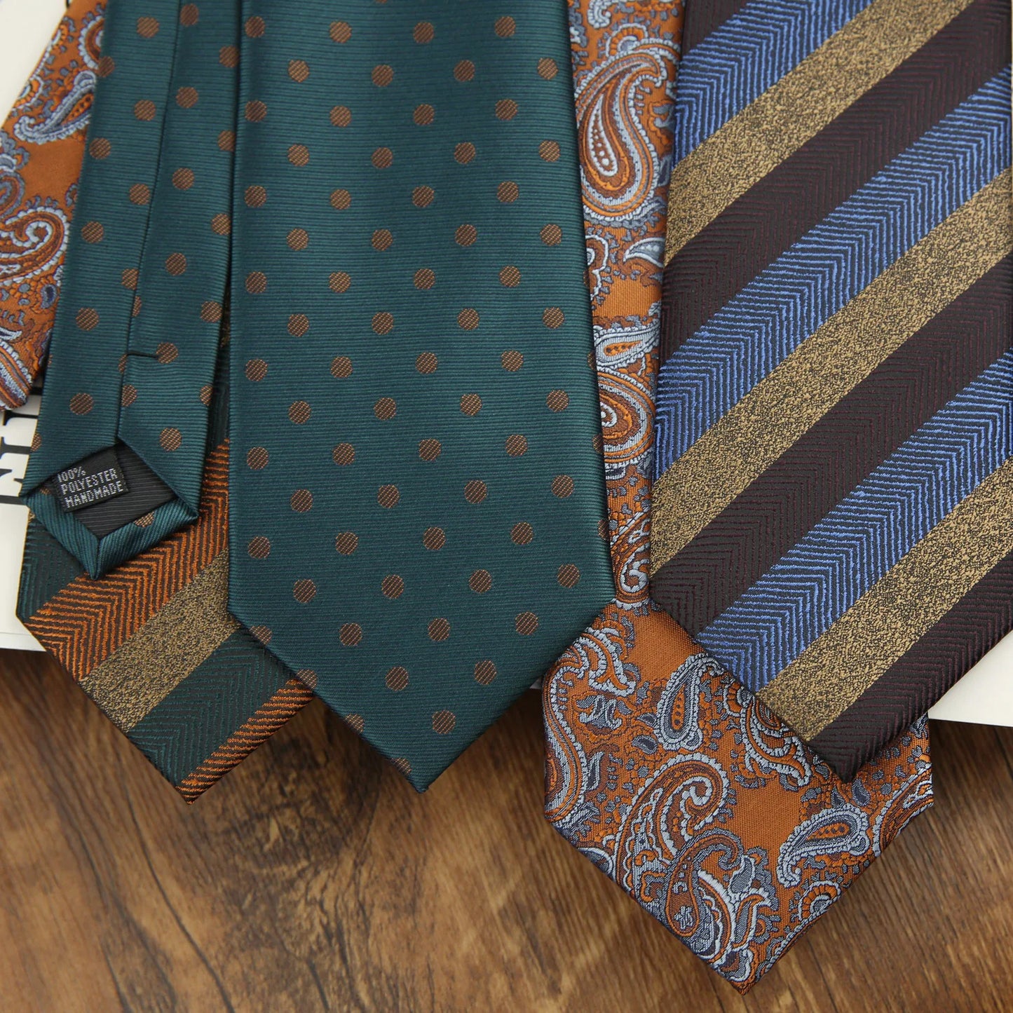 2024 New Brown Polyester Jacquard Men's Neckties 8CM Striped Dots Plaid Business Formal Neck Ties Wedding Party Suit Cravat Gift