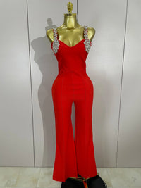 Shining Diamonds Womrn Sexy V-Neck Sleeveless Bandage Jumpsuit Celebrity Elegant Evening Party Club High Quality Birthday Outfit