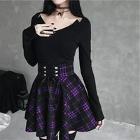 Sexy Black Checkered Women&#39;s Gothic Skirt Women Pleated Plaid Skirts