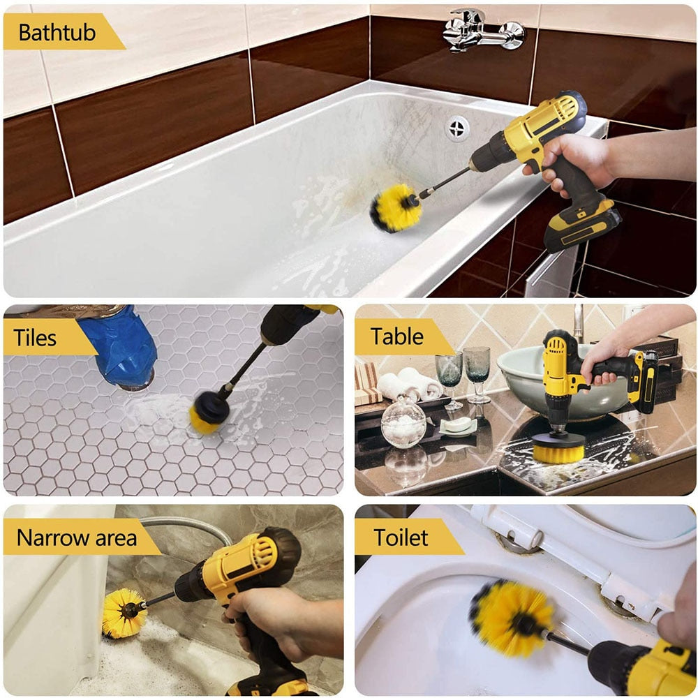 Drill Brush Attachment Set Power Scrubber Wash Cleaning Brushes Tool Kit with Extension for Clean Glass windows Kitchen Toilet