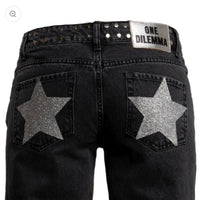 ONE DILEMMA American Fashion Jeans Womens Red Five Pointed Star Sequined Rivet Baggy Jeans Y2K Casual Mid Rise Slim Trousers