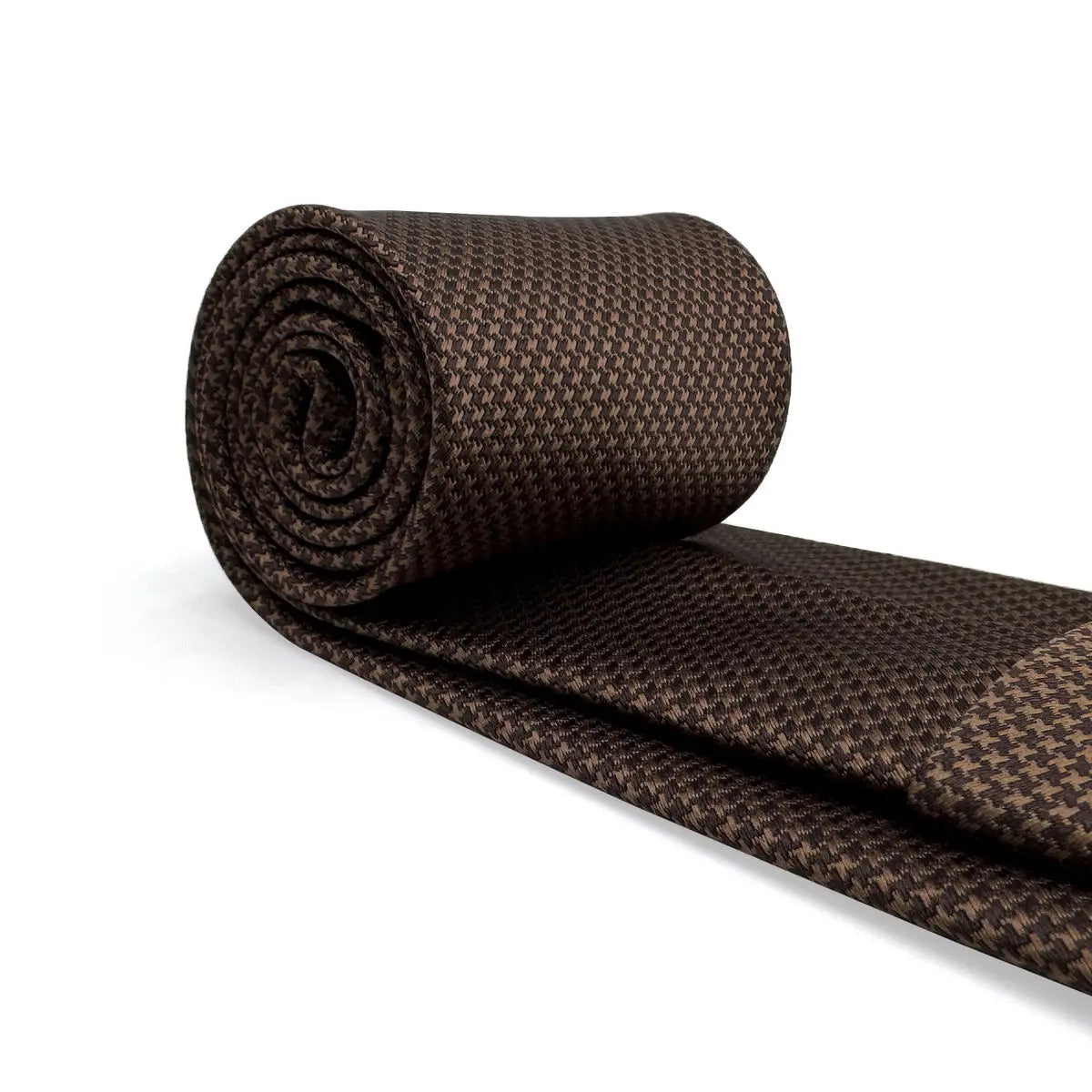 U27 Brown Houndstooth Necktie Set Handmade Wedding Fashion Extra Long Size Classic Ties for Mens Hanky