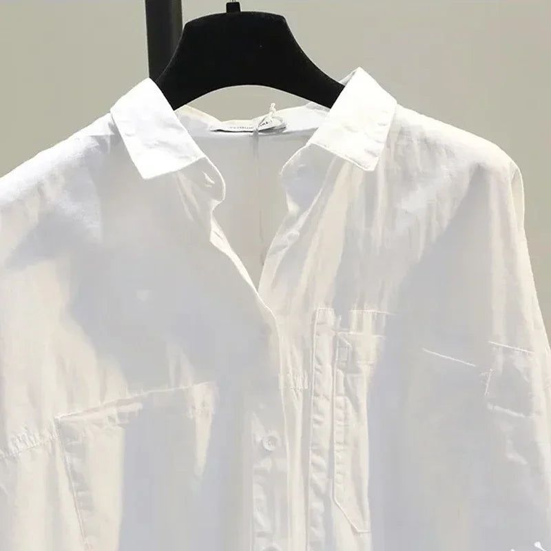 2026 Button Simple Woman Clothes Long Sleeve White Women Shirt New Autumn Casual Loose Office Blouse Lady Tops