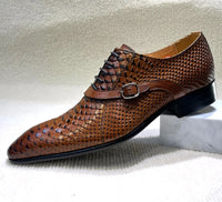 Men's Handmade Italian Style Genuine Leather Dress Shoes Pointed Toe Python Pattern Wedding Oxford Business Shoes