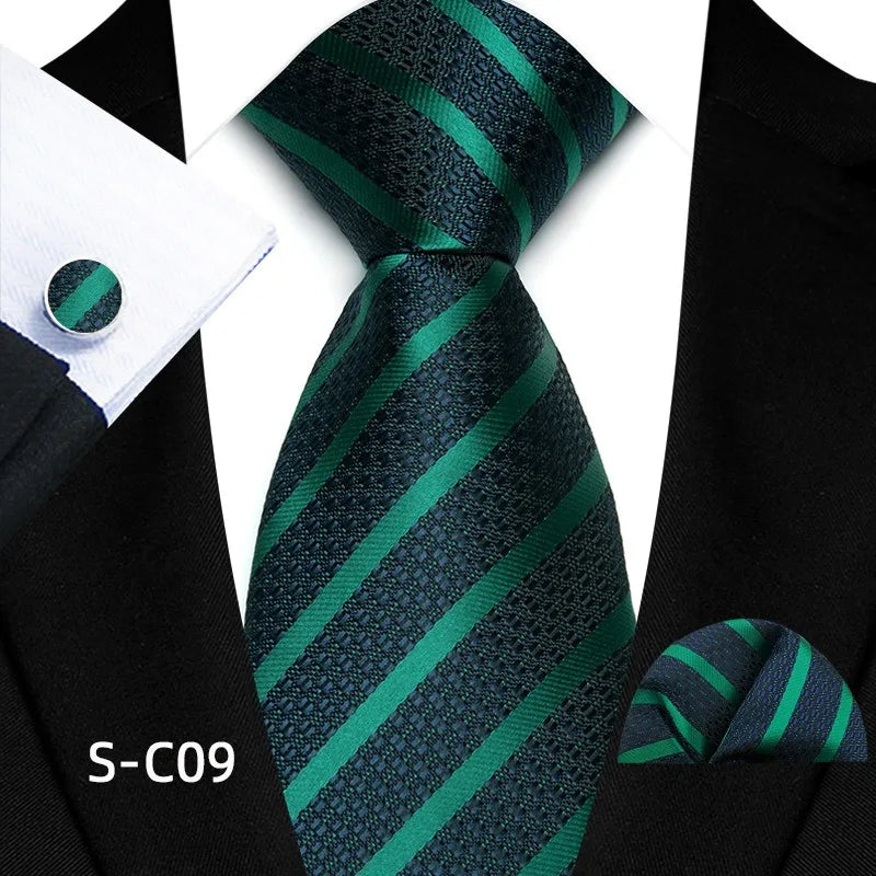 Business Mens Tie Luxury Striped 8cm NeckTie Pocket Square Cufflinks Set For Men Formal Fashion Wedding High Quality Gravata