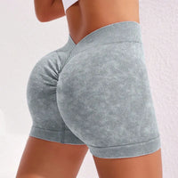 Women's Washed Yoga Shorts Fitness Quick Drying High Waist Workout Biker Shorts Hip Lift V Waist Sports Shorts