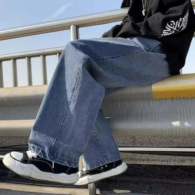 Men's Jeans Korean Version Student Casual Pants High Street Straight Loose Wide Leg Jeans Black Grey Blue Baggy Jeans
