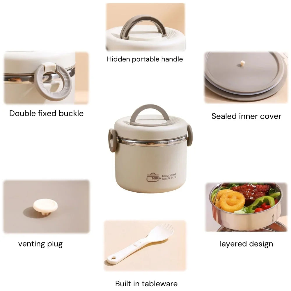 304 Stainless Steel Lunch Box 2 Layer Double Wall Thermal Food Jar, Insulated Bento Box Leakproof Lunch Container with lunch Bag