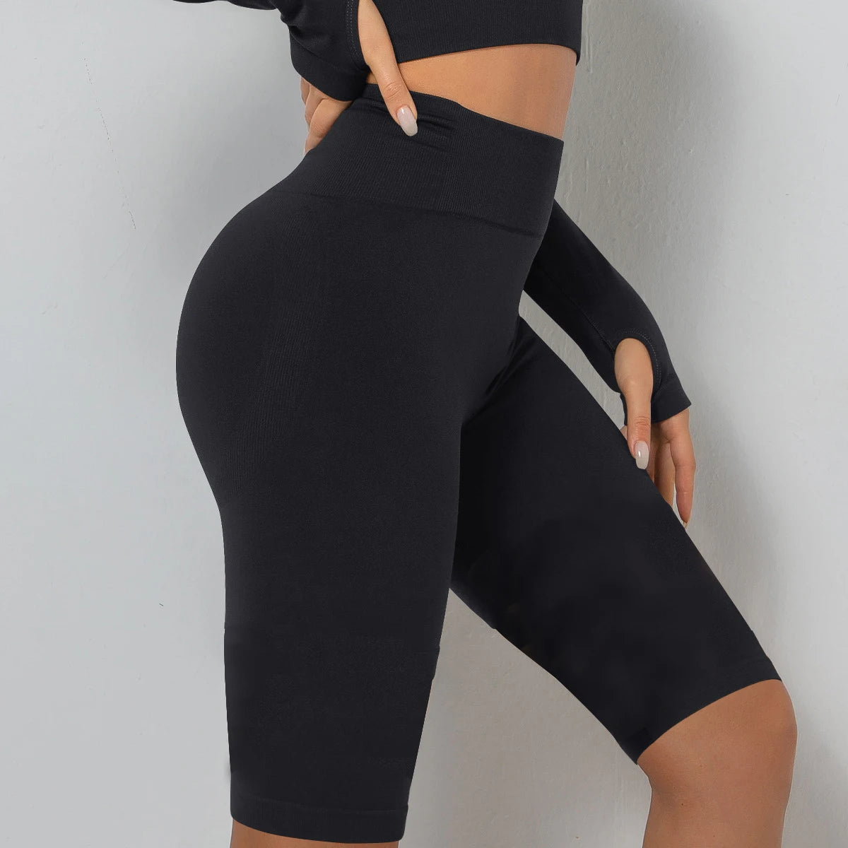 Black Women Gym Shorts High Waist Lifting Push Up Tight Sports Shorts Leggings Spandex Elastic Yoga Fitness Black Leggings