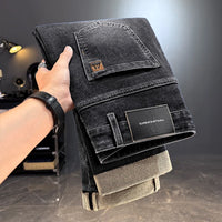 Men's Jeans Casual Long Straight Stretch Denim Pants Autumn Winter Classic Belted Jeans Korean Fashion Blue Black Jean Trousers