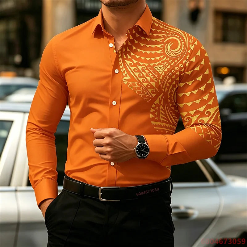 2026 New Men's Long-Sleeve Shirt, Fashionable Pattern Print, Slim Fit, European Size Business Casual Men's Top, Sizes XS-6XL