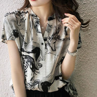 Spring and Autumn Shirts & Blouses for Women with Print Chiffon Short Sleeve Tunic 2025 Pretty S New Woman Top Korea Stylish Xl