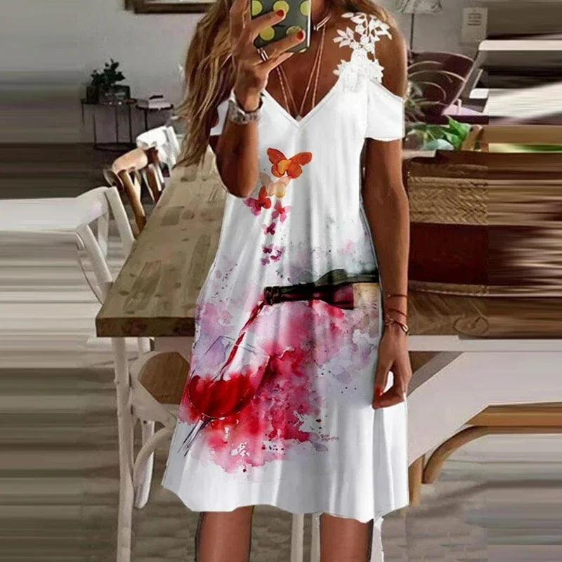 Summer Casual White Lace Dress - V-Neck Suspender Short Skirt
