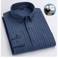 New in shirtplus size 7XL 100%cotton sanding long-sleeve shirts for men slim fit plain shirt striped plaid single pocket clothes