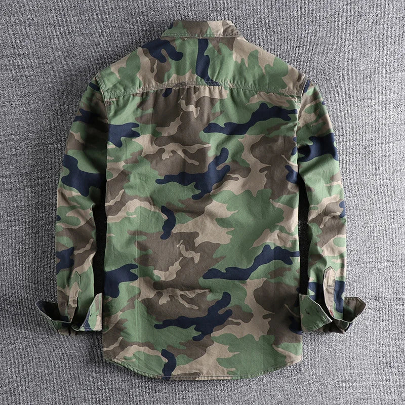 Male Single Breasted Shirts Turn Down Collar Long Sleeve Cardigan Men Shirt Loose Button Safari Style Slight Strech Print