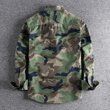 Male Single Breasted Shirts Turn Down Collar Long Sleeve Cardigan Men Shirt Loose Button Safari Style Slight Strech Print