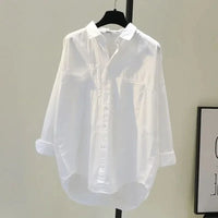 2026 Button Simple Woman Clothes Long Sleeve White Women Shirt New Autumn Casual Loose Office Blouse Lady Tops