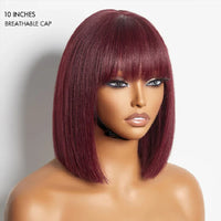99J Short Straight Human Hair Wigs With Bangs Raw Vietnamese Red Colored Bob Glueless Wig Human Hair For Women On Sale Clearance